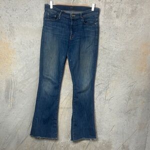 MOTHER The Weekender Fray Not Rough Enough Dark Blue Flare Jeans